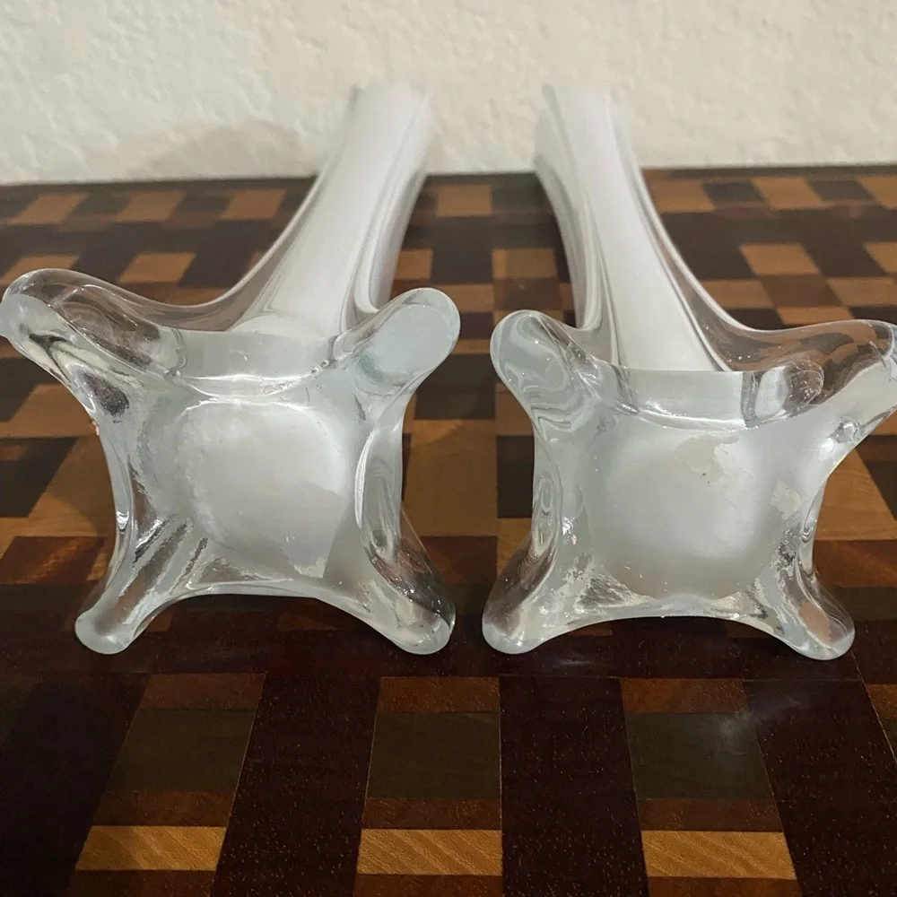 2 White Blown Glass Eiffel Tower 12” Tall Centerpiece Wedding Decor Vases
